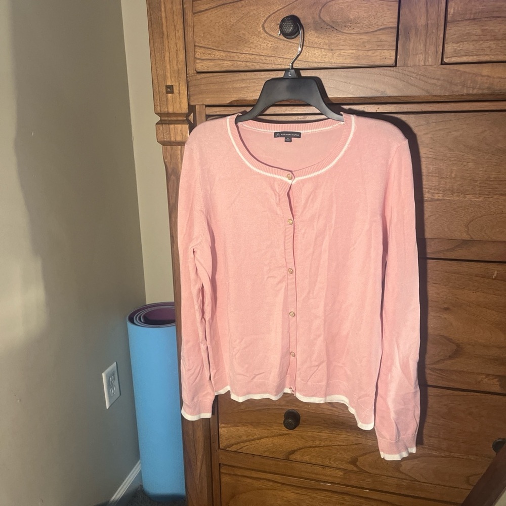 Adrianna Papell Pink Cardigan with White Trim